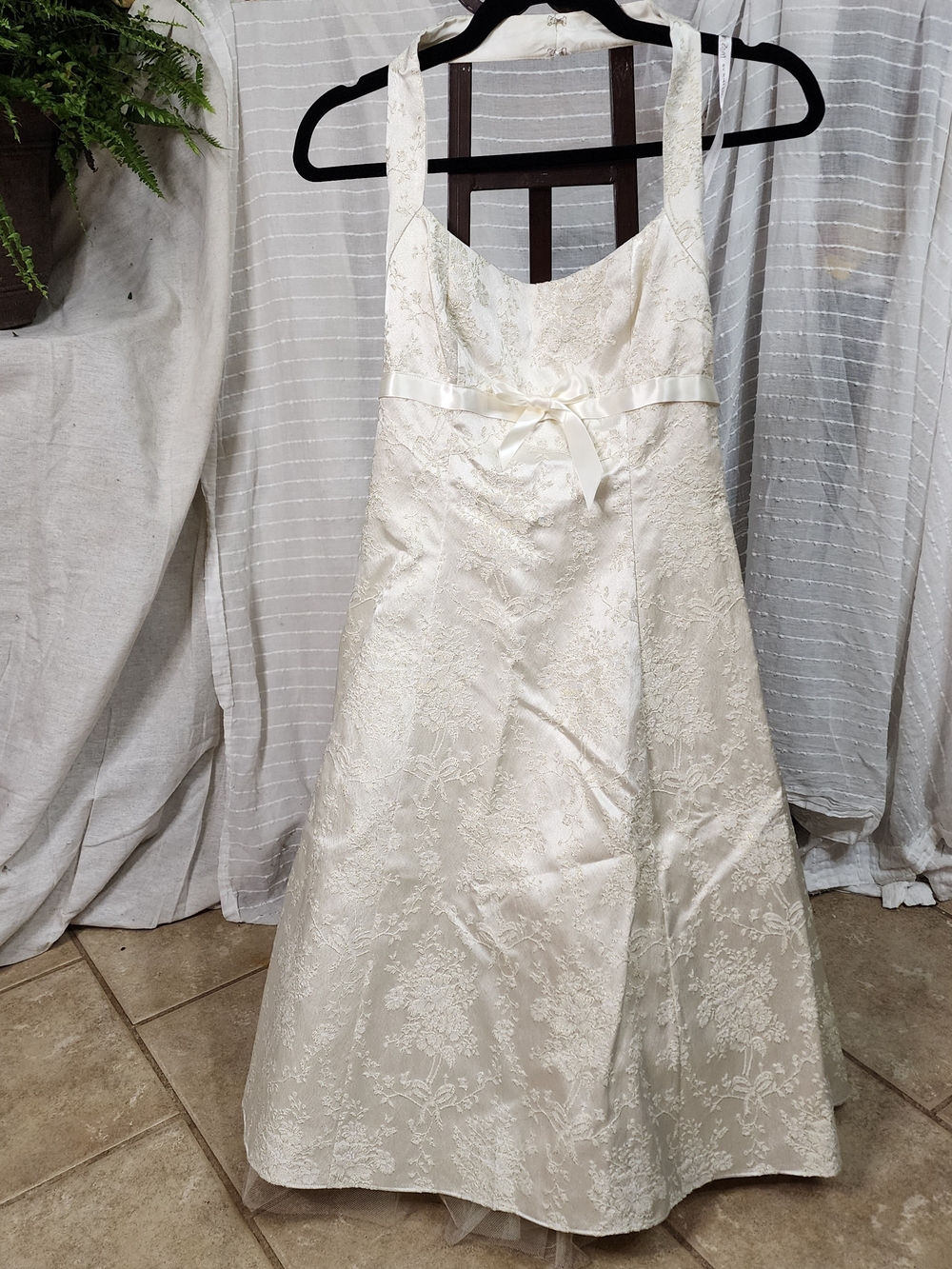 Zum Zum Niki Livas Ivory Satin Lace A-Line Prom Dress Crinoline Brocade Shimmer